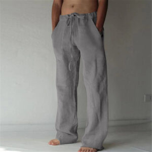 Breathable Linen Travel Pants for Men, High-Waist Straight Leg