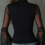 Sheer Vintage Tulle Pullover Top with Puff Sleeves