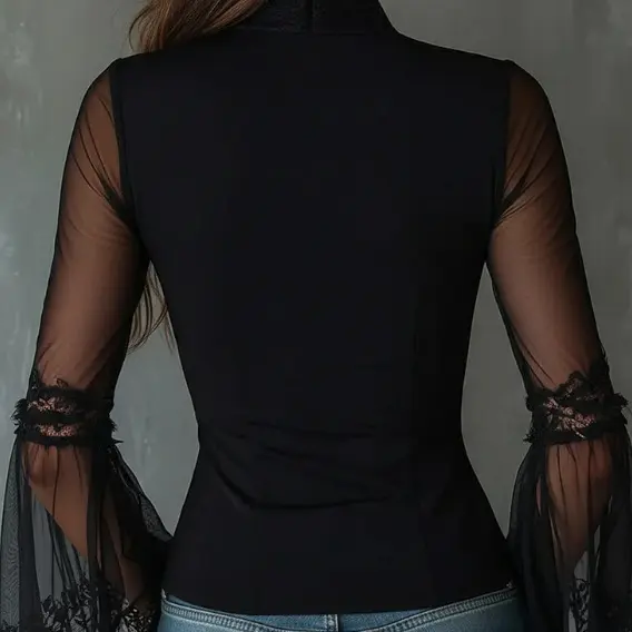 Sheer Vintage Tulle Pullover Top with Puff Sleeves