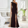One-shoulder Cloak Slit Black Dress One-shoulder Cloak Slit Black Dress