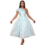Women's Oblique Shoulder Contrast Color Evening Dress Jacquard Elegant Dress