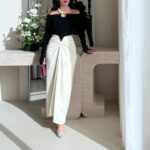 Bold Black & White Color-Block Sheath Dress with Pearls