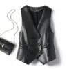 Shapely Fit Black Double-Breasted Leather Coat Vest - Slim Shapely Fit Black Double-Breasted Leather Coat Vest - Slim