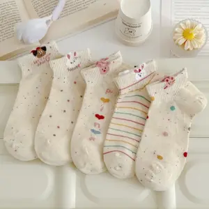 Cartoon Women's Short Socks, Spring & Summer Korean Style, Breathable, Trendy INS Style, Cute Pointelle Yarn Rabbit, Short Tube Low-Cut Invisible Socks