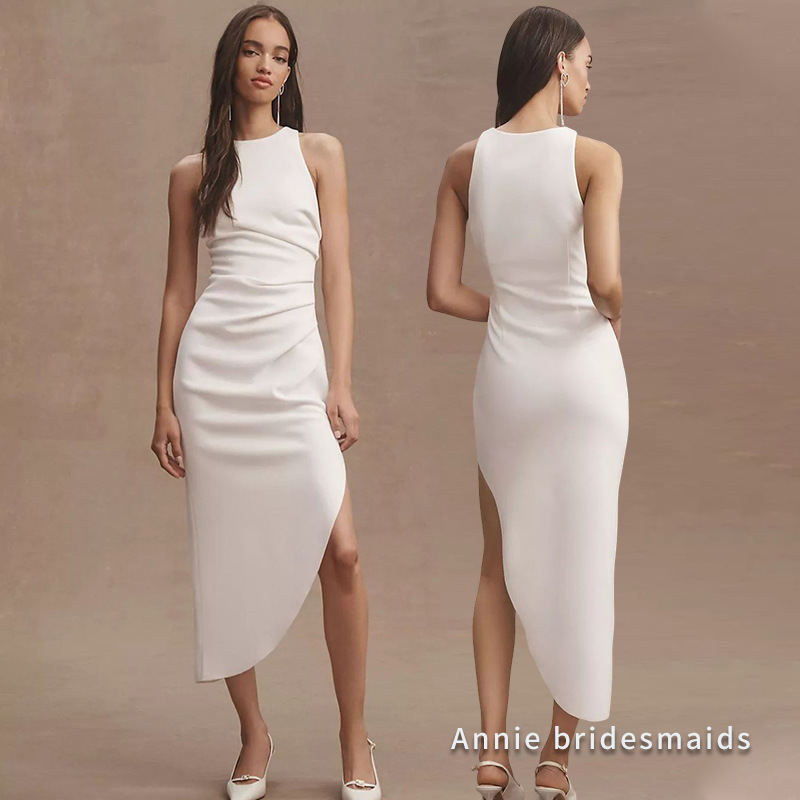 Satin Bridesmaid White High-grade Dress Satin Bridesmaid White High-grade Dress
