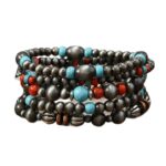 Comfort Elastic Turquoise Beaded Bracelet with Vintage U-Shape