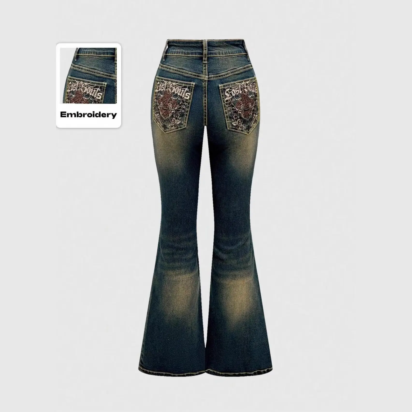Retro Embroidered Flared Jeans Retro Embroidered Flared Jeans