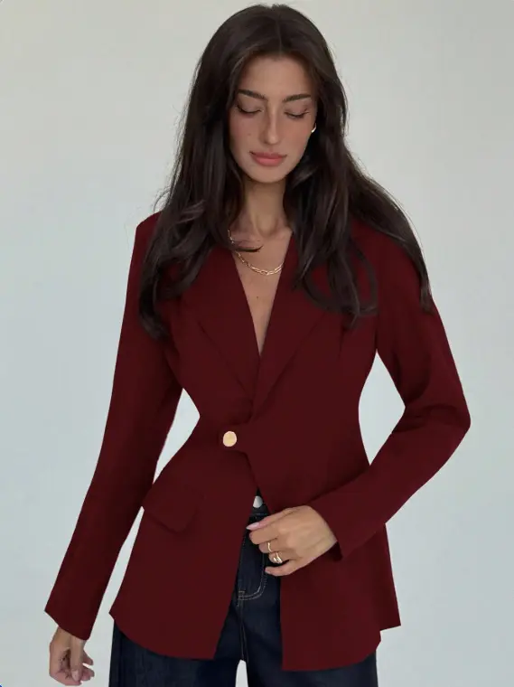 Womens V-Neck Slim-Fit Blazer for Elegant Workwear Womens V-Neck Slim-Fit Blazer for Elegant Workwear