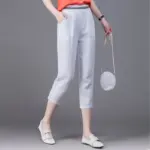 Breathable Linen Harem Pants for Women, High Waist