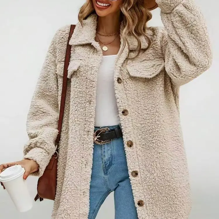 Warm Teddy Bear Plush Hooded Faux Fur Coat, Apricot