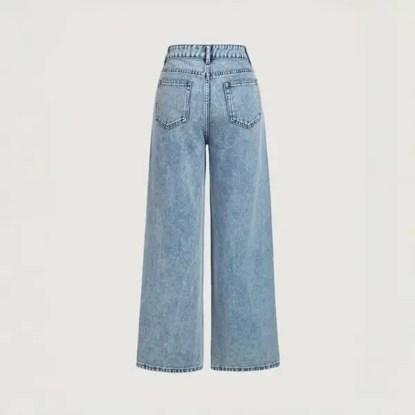 Women's Loose Mid-Waist Stretch Straight Jeans With Rhinestones