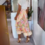 Yellow Asymmetrical Lace-Up Polyester Skirt for Women