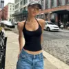 Sexy Solid-Color Slim-Fit Waist-Cinching Street-Style Versatile Halter Neck Tank Top For Women