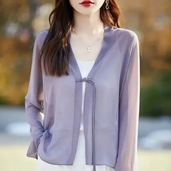 Chinese-style Sun-protective Solid-color Panel-button Flutter Sleeves
