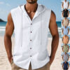 Breathable Linen-Blend Sleeveless Hooded Shirt for Men