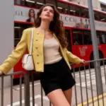 Womens Yellow Chanel-Style Crew-Neck Jacket Blazer