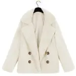 Warm Navy Plush Button Lapel Pocket Coat Shirt for Women