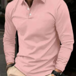 Buckle European And American Men's Daily Casual Polo Collar Long Sleeve Polo Wear
