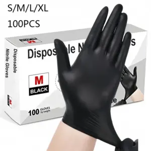 Non-Slip Disposable Nitrile Gloves - Thick, Black (100 pc)