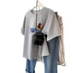 Wrinkle-Resistant Loose Fit Cotton T-Shirt with Puppy Embroidery