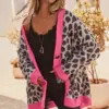 Leopard Print Relaxed Fit Long Sleeve Cardigan for Women
