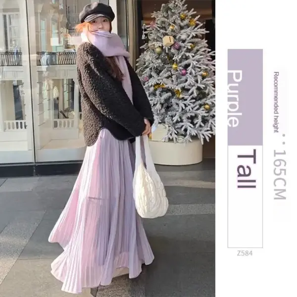 Womens Purple High-Waisted Flowy Fluffy Knit Skirt Womens Purple High-Waisted Flowy Fluffy Knit Skirt