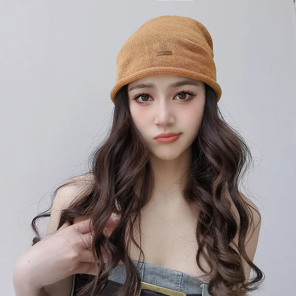 Breathable Knitted Linen Fisherman Hat With A Leather Patch Label