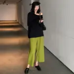 Pregnant Women Belly Pleated High Waist Wide Leg Pants Cropped Pants Straight Pants