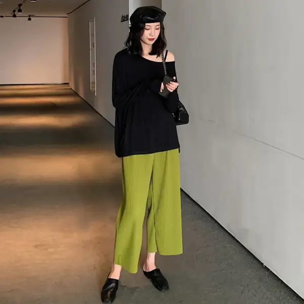 Pregnant Women Belly Pleated High Waist Wide Leg Pants Cropped Pants Straight Pants