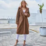Tailored Solid Coffee Brown Lapel Long-Sleeve Coat