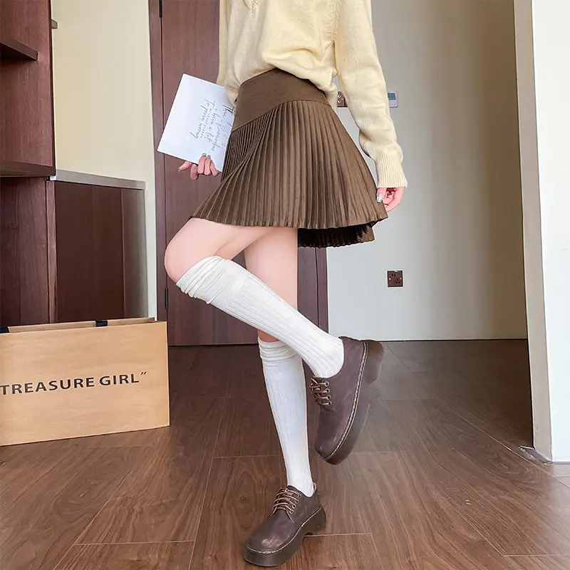 Warm Wool-Blend Pleated Midi Skirt for Winter - Slight Stretch
