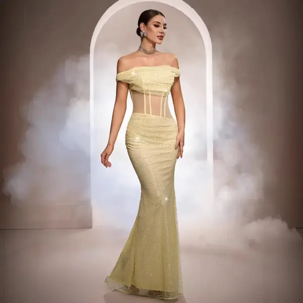 Sleeveless Off-the-shoulder Sequined Mermaid Evening Gown Sleeveless Off-the-shoulder Sequined Mermaid Evening Gown