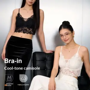 Built-in Chest Pads French Lace Mesh Camisole Tank Top