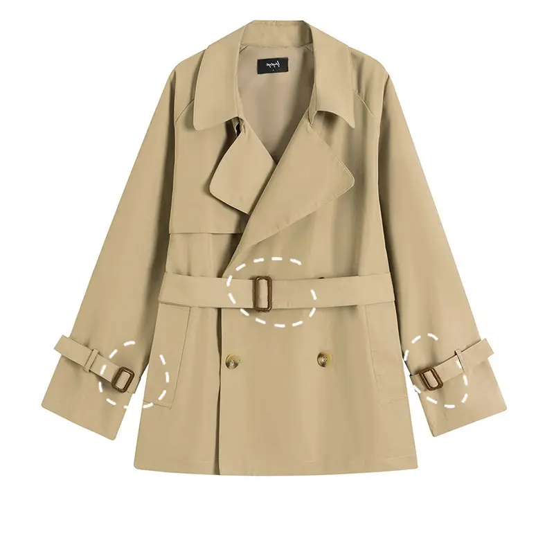 Khaki Short Trench Coat for Women with Belt - Lightweight Khaki Short Trench Coat for Women with Belt - Lightweight