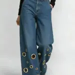 High-waisted Loose-fit Denim Jeans With Cutout Detailing And Metal Eyelets