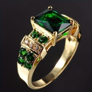 Color-Splash Square Zircon U-Shaped Fashion Ring - Alloy