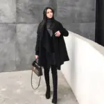 Black Irregular Loose Cloak Woolen Coat for Easy Movement