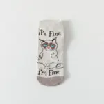 Cat Pattern Women's Straight Socks, Cartoon Animal Casual Short Socks