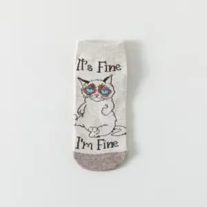 Cat Pattern Women's Straight Socks, Cartoon Animal Casual Short Socks