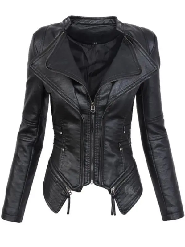 PU Leather Zippered Patchwork Jacket Coats PU Leather Zippered Patchwork Jacket Coats