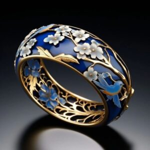 Statement Gold Bird & Peony Floral Enamel Ring (Size 6-10)