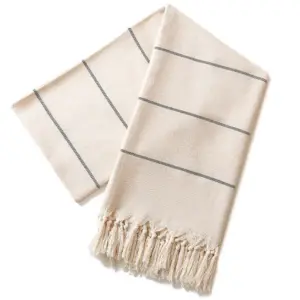 Lightweight Embroidered Tassel Beach Towel, Cream 100 x180 cm
