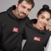 Coordinated Black Unisex Couple Hooded Sweatshirt