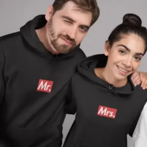 Coordinated Black Unisex Couple Hooded Sweatshirt