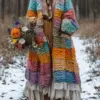 Rainbow-print Womens Hooded Dress-cape