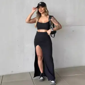 Slit Bodycon Polyester Skirt for Women, Solid Color Fit