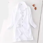Breathable Cotton-Linen Mid-Length Shirt with Hollow-Out