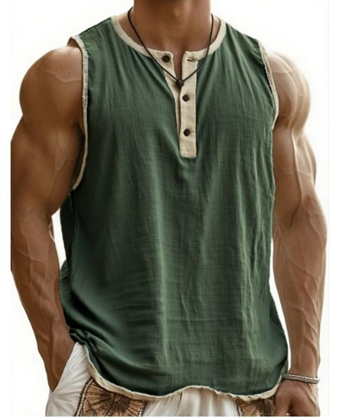 Breathable Pure Cotton Men’s Sleeveless Tank with Sweat Care
