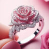Rose Flower Zircon Inlay Shimmer Ring for Women, Silver Rose Flower Zircon Inlay Shimmer Ring for Women, Silver