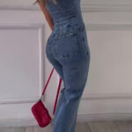 Sleeveless Paneled Zipper Denim Jumpsuit